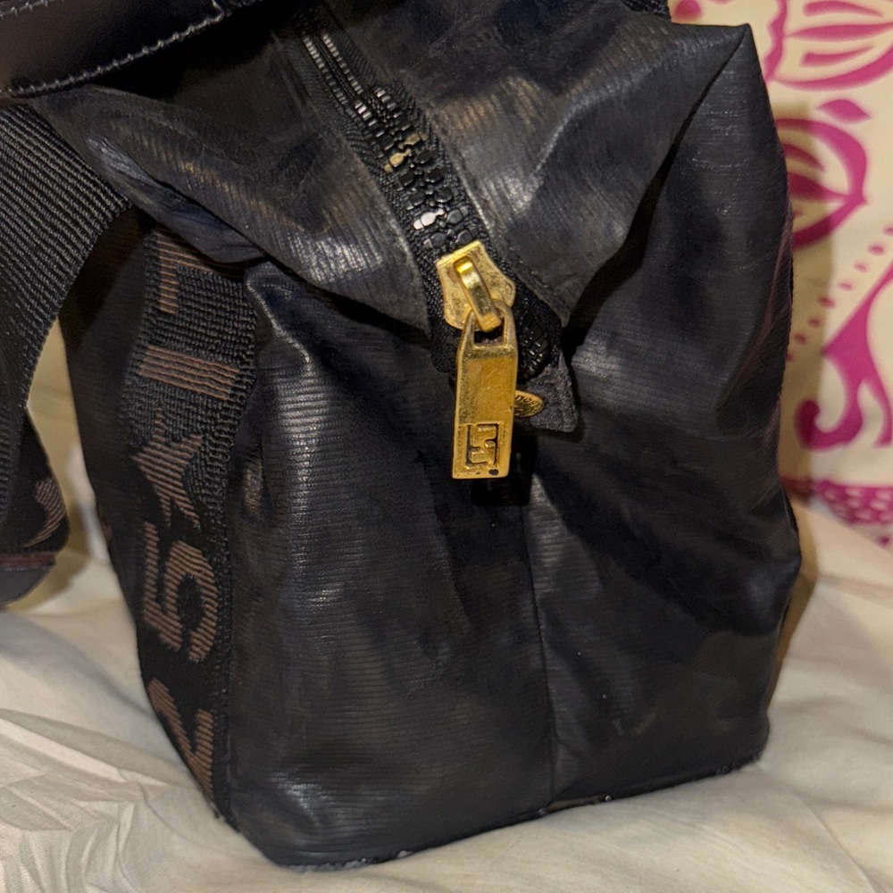Painted FENDI Roma Nylon Tote Bag Black Rare - Picture 7 of 14
